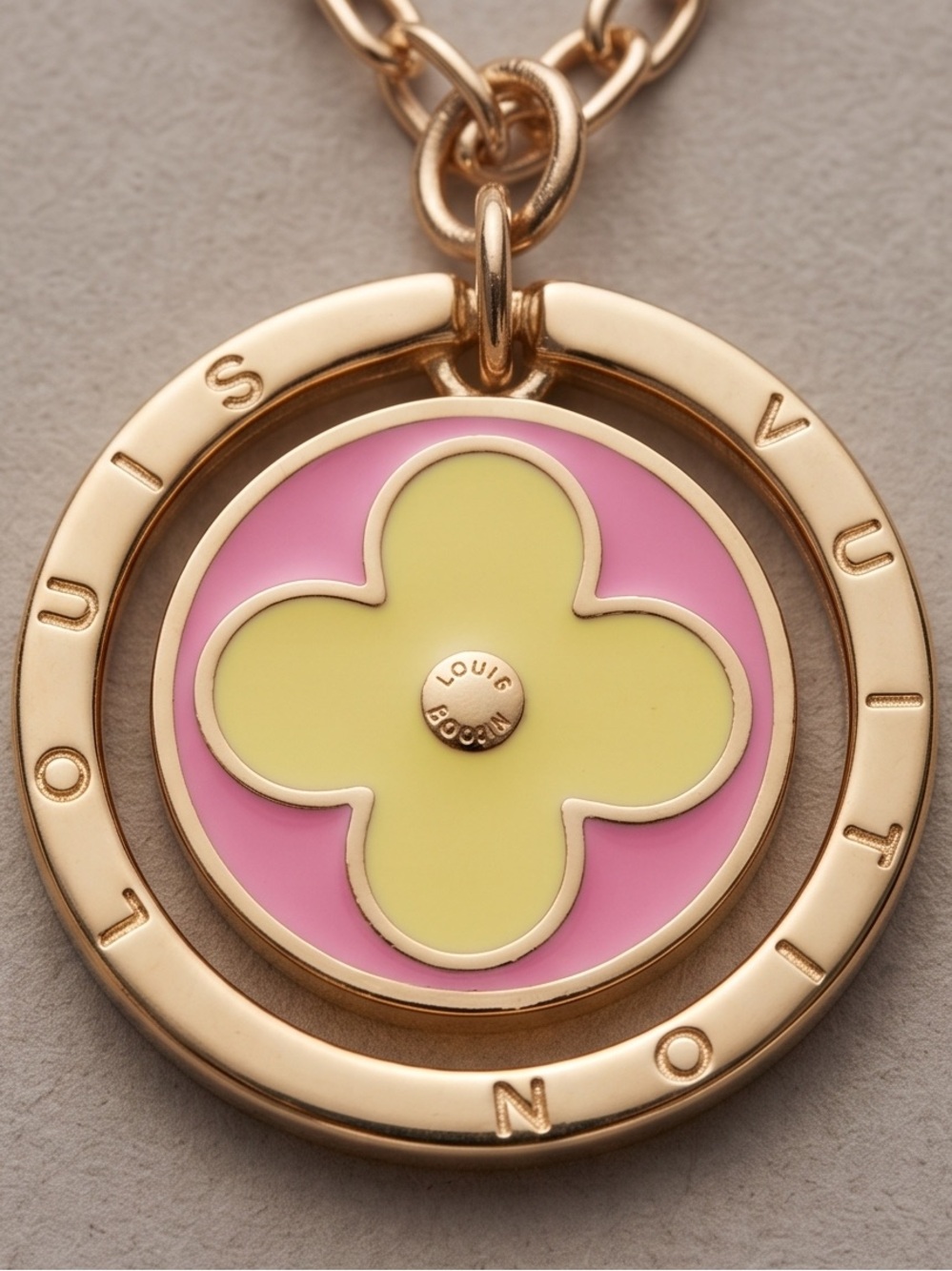 Unbranded Upcycled Pink and Yellow Enamel Flower Pendant Necklace - Gold-Tone